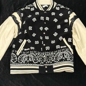Rhude Black & Cream Bandana-Print Varsity Jacket